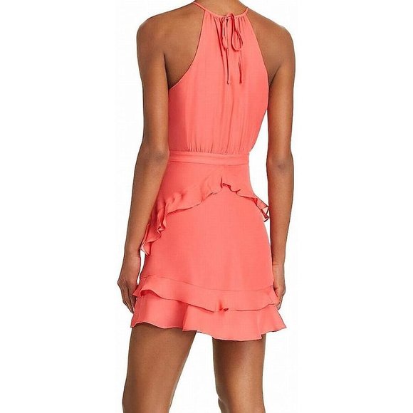 Parker Pixie Womens Ruffle Silk Blend Sleeveless Mini Dress Calypso Coral size 0 - Picture 2 of 11